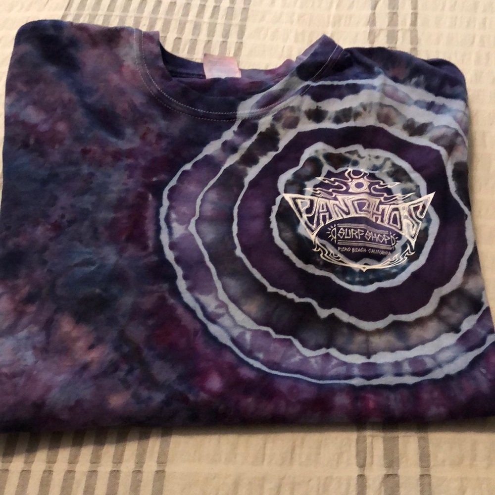 Purple tie dye shirt from Poncho’s Surf Shop in Pismo Beach, CA